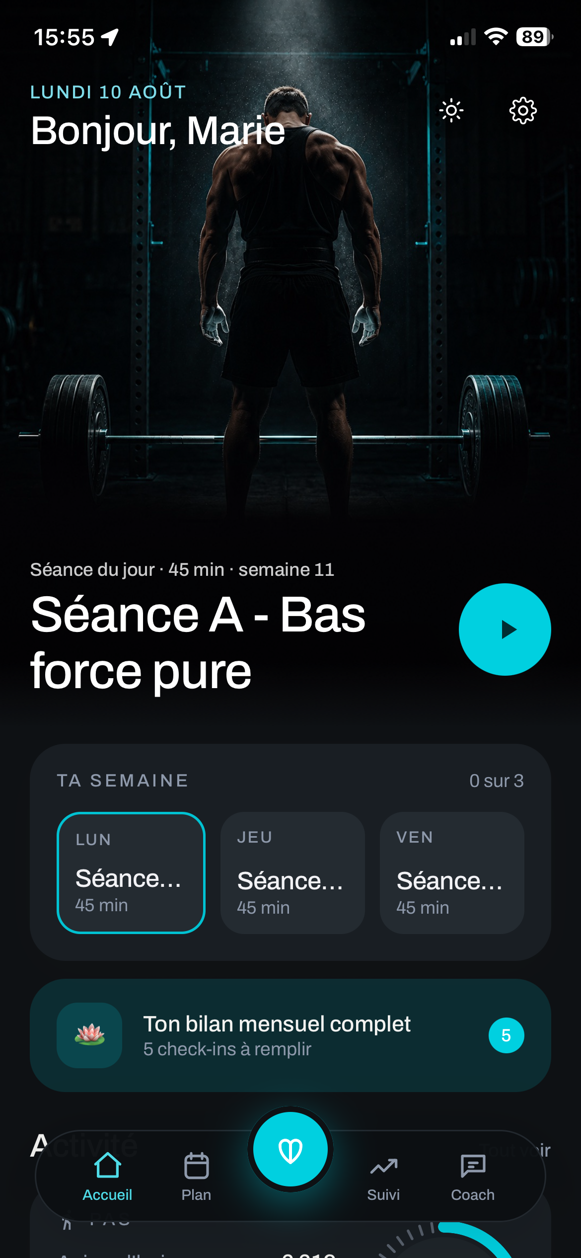 App CoachOS — accueil client